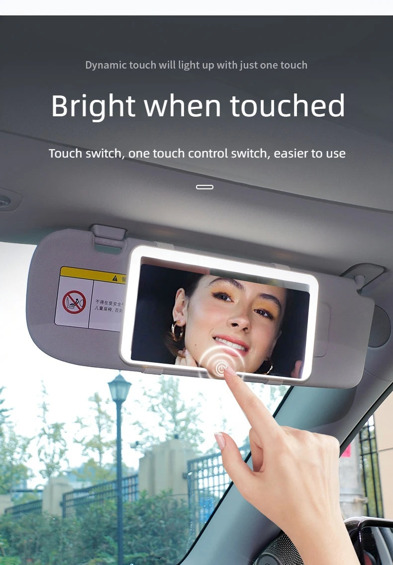 Car Interior Mirrors Sun Visor Plate LED HD Makeup Mirror for Girls Women Rechargeable Fill Light Universal Thin Vanity Mirror