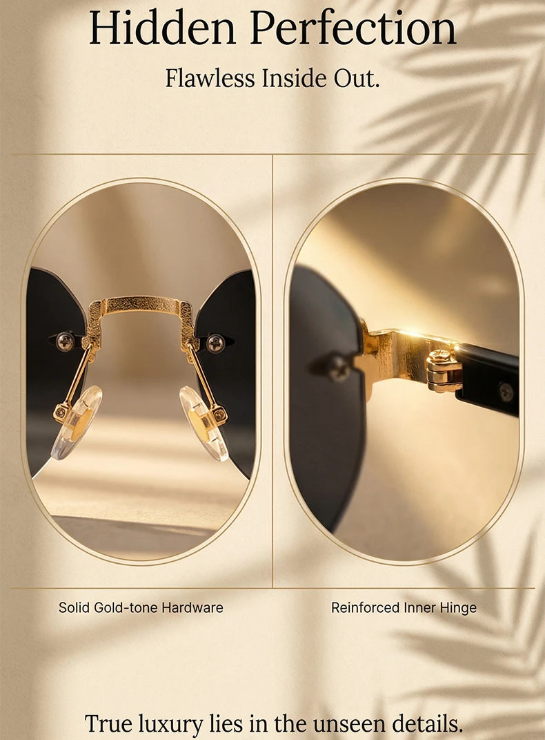2026 Fashion Square Rimless Sunglasses Women Vintage Gold Metal Frameless Polygon Sun Glasses Lady Pilot Eyewear Cut Edge Shades