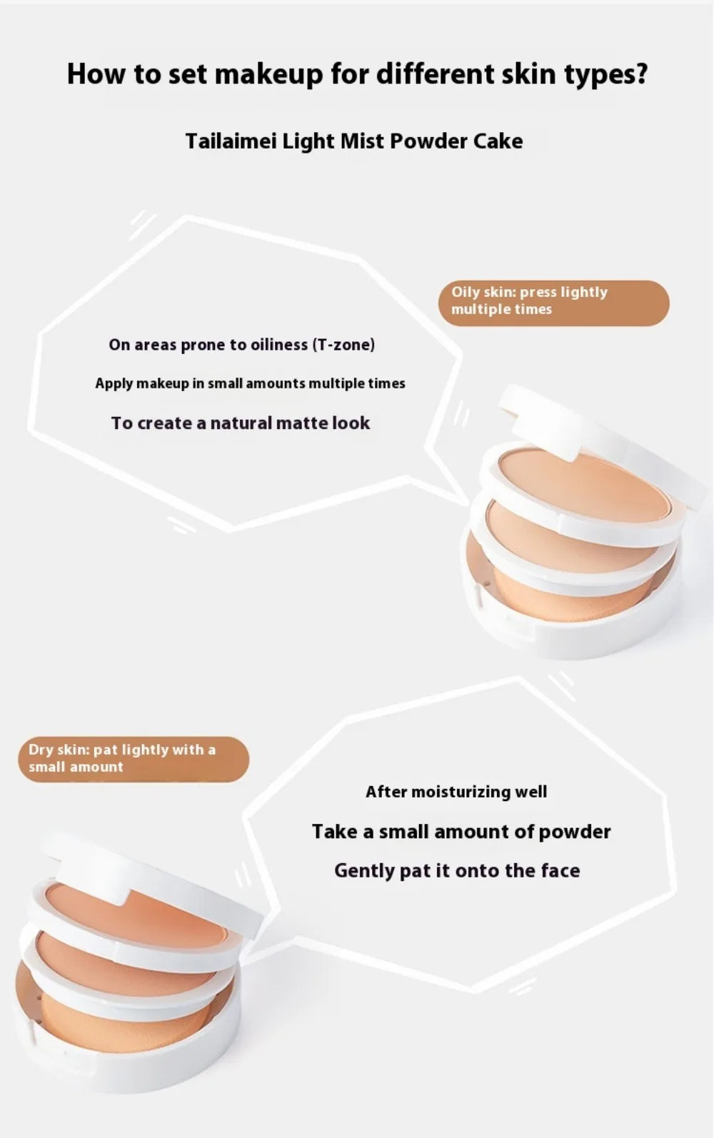 TLM TAILAIMEI  Two-Way Cake Compact Powder with Puff Matte Finish Face Powder Makeup Oil Control Lightweight Pressed Powder P105
