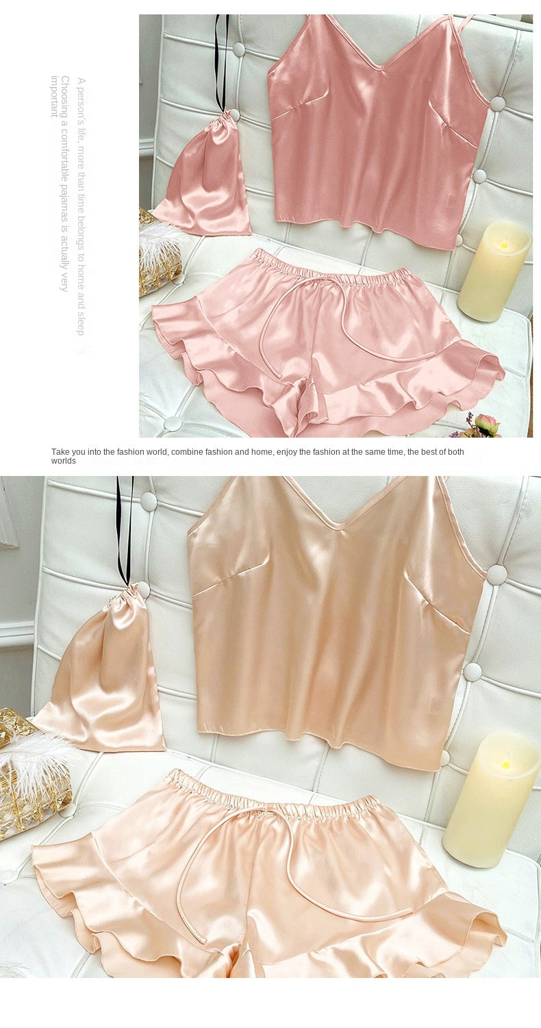 Fashion Sexy Underwear Set Women's 2 Pieces Sleepwear Pyjamas Silk Satin Bellyband Cami Top and Shorts Pajamas for Women Pijamas