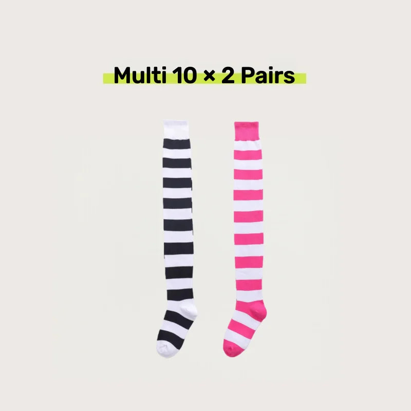 2 Pairs Women's Over The Knee Socks Cotton Thigh High Socks Black White Blue Colorful Striped Pattern Fashion Casual Daily Wear