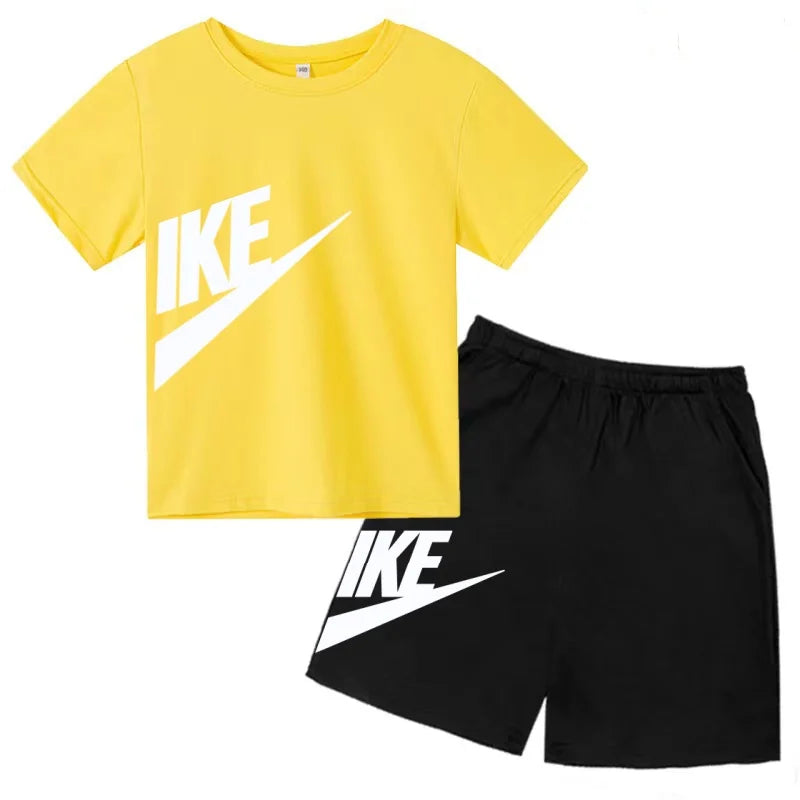 Children T-shirt+Shorts 2P Summer Clothing Fashion Letter Print Boy Girl Toddler 3-12Yrs Sports Short-Sleeved Casual Fashion Set