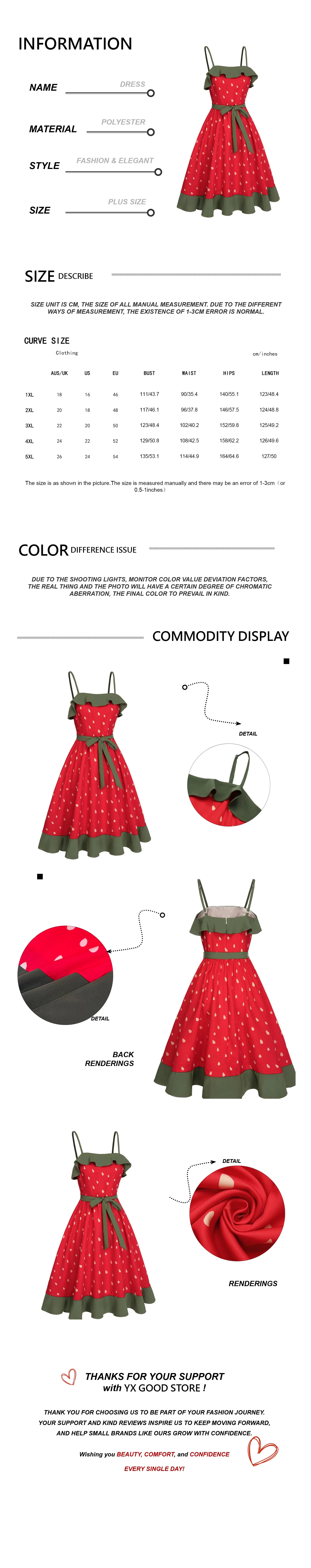 Plus Size Strawberry Print Dress Women's Red Strapless Sundress Green Lace Trim Summer Dress Free Shipping