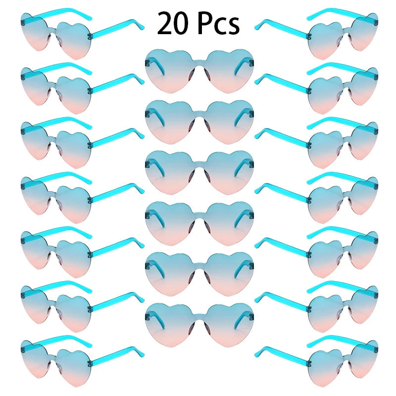 20 Pcs Heart Shape Sunglasses Women Fashion Rimless Gradient Multicolor Rave Sun Glasses Trendy Cute Beach Vacation Decor Shades