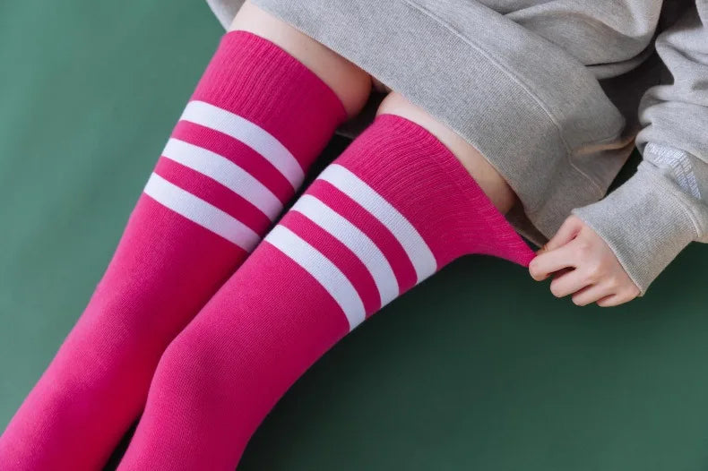 2 Pairs Women's Over The Knee Socks Cotton Thigh High Socks Black White Blue Colorful Striped Pattern Fashion Casual Daily Wear