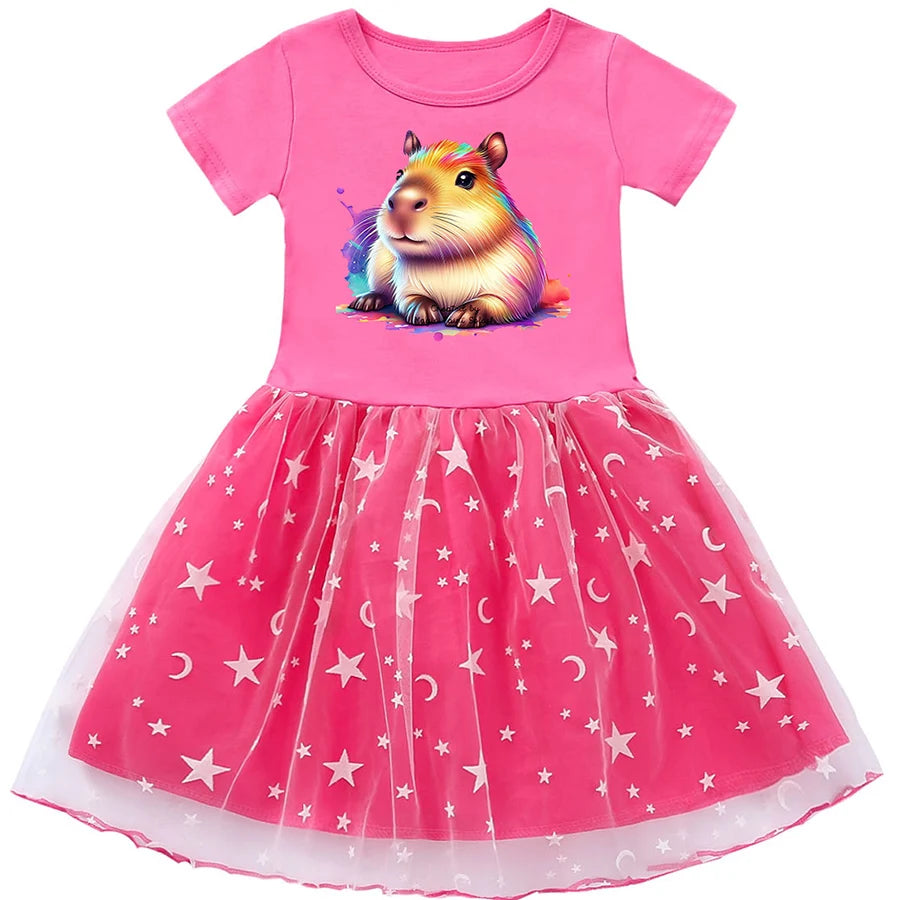 Rainbow Capybara Party Dress for Baby Girl Wedding Dress Our Beloved Baby Fashion for Babies Checkered Children Dresses Coming