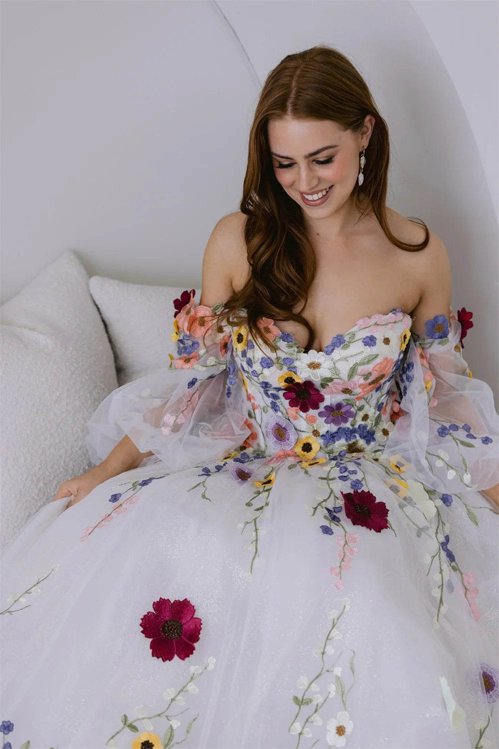 Amanda Customized Flowers Lace Embroidery Tulle Fabric Prom Dress Detachable Train vestidos de fiesta A-line فستان حفلات الزفاف
