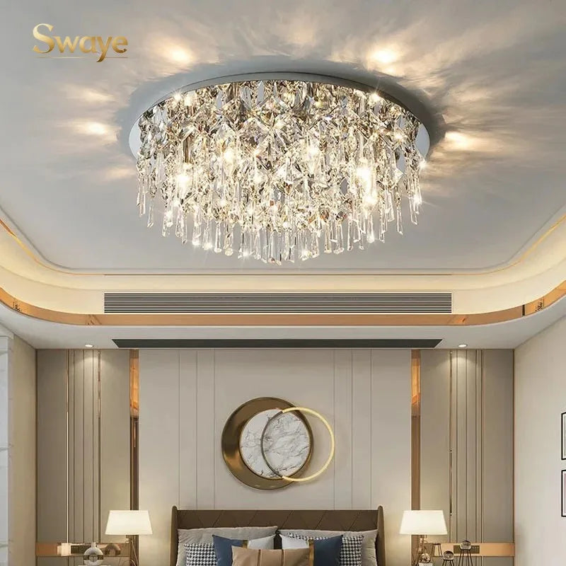 Modern Minimalist LED K9 Crystal Chandelier Ceiling Pendant Suspend Lights Home Decoration Lamp Dining Room Living Villa Bedroom