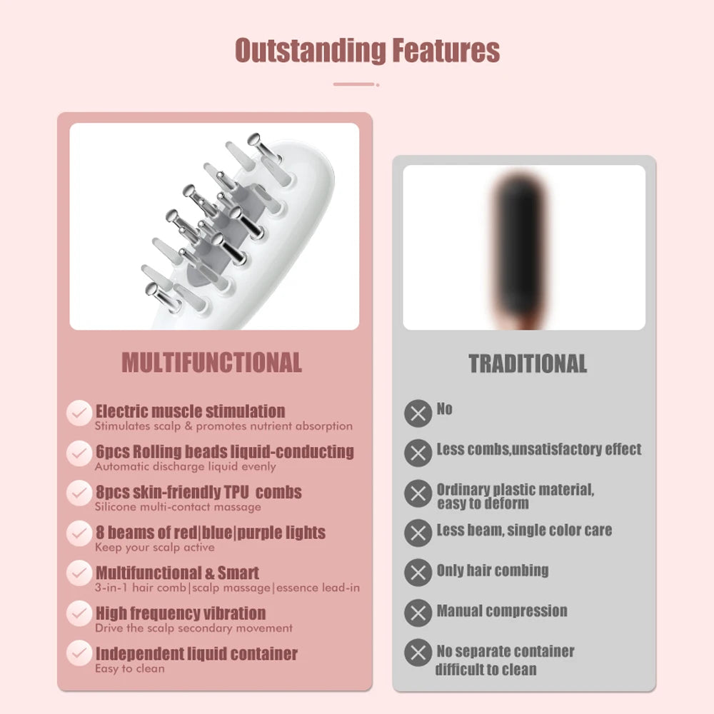 Electric Hair Growth Comb Oil Applicator Red Blue LED Vibration Head Massage Brush Comb EMS Stimulates Scalp Anti-Hair Loss