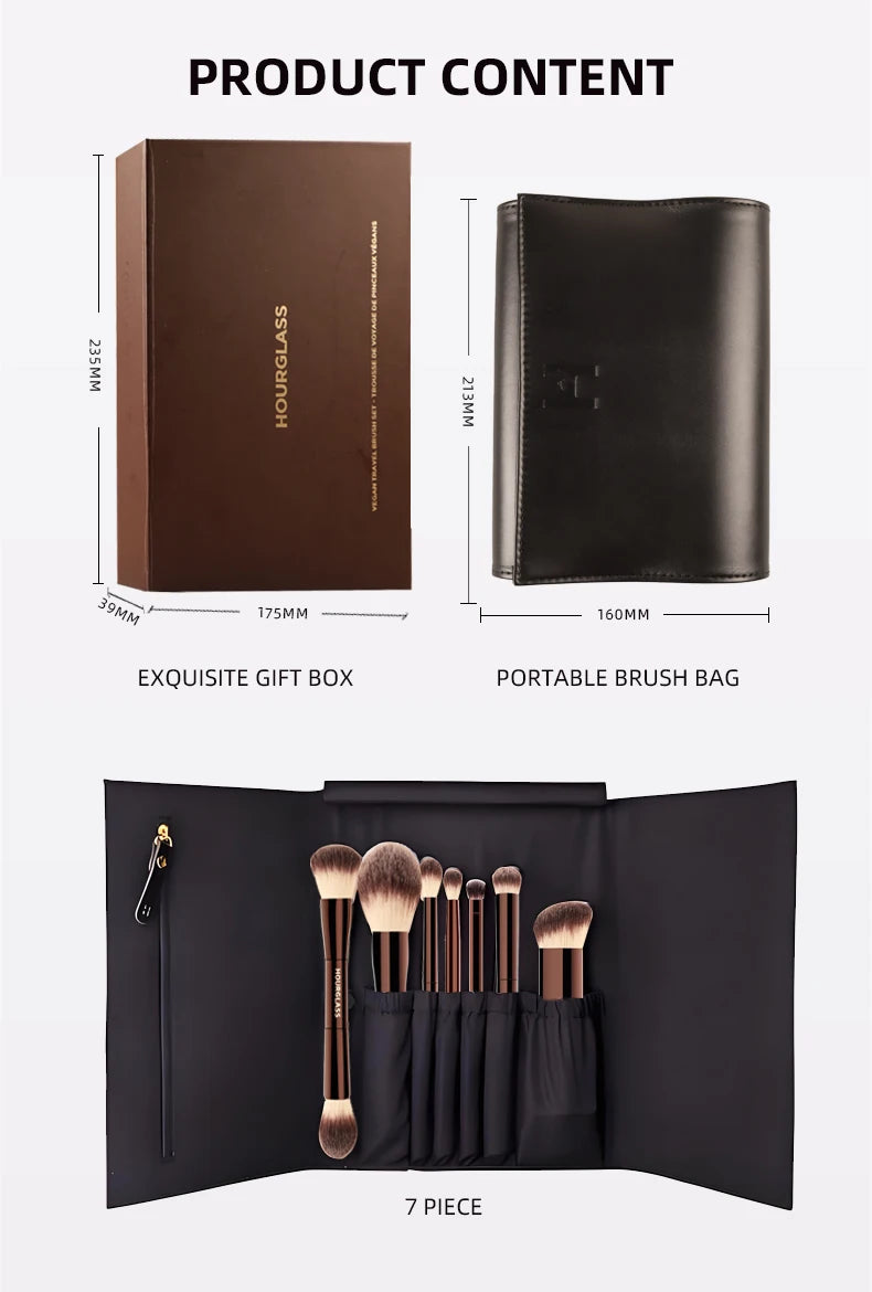 HOURGLASS Vegan brush travel brush set includes 7 brushes for the eye and face with a bag gift box packaging