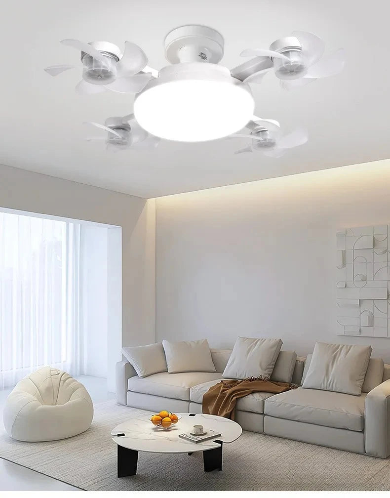 Drone Design Silent Ceiling Fan Light E27 Base Remote Controlled Dimmable 3 Color LED Ceiling Fanlight for Living Room Bedroom