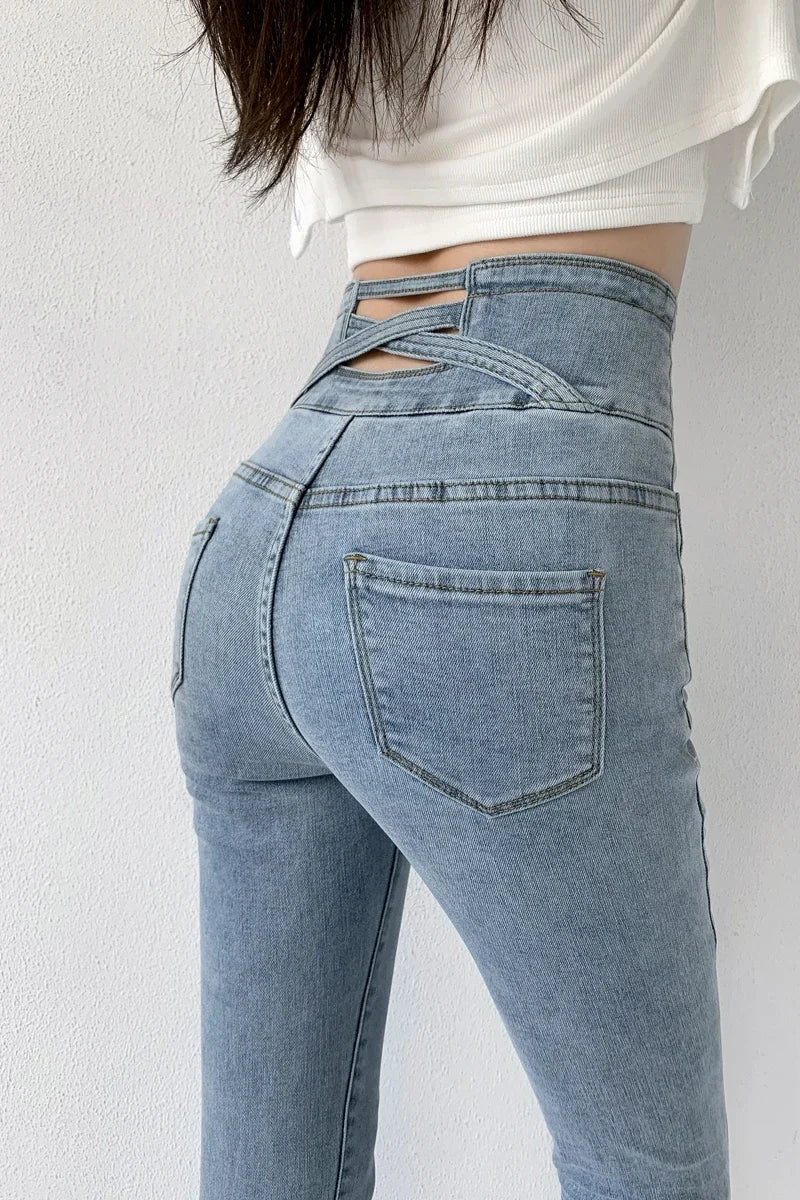Skinny Pencil Y2K Jeans Four Buttons Vintage High Waist Women Slim Stretch Denim Pants Tight Trousers 2025 Women's Denim Pants