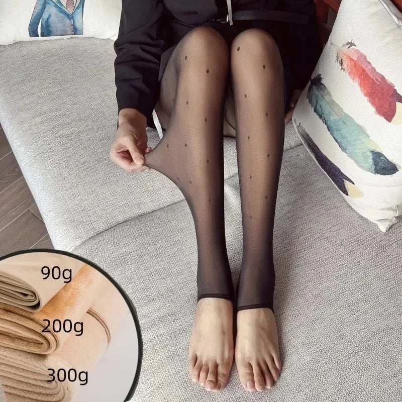 Warm Tights For Women Winter Fleece Leggings Thermal Stockings Woman Insulated Printed Pantyhose Skin Effect Sock Pants