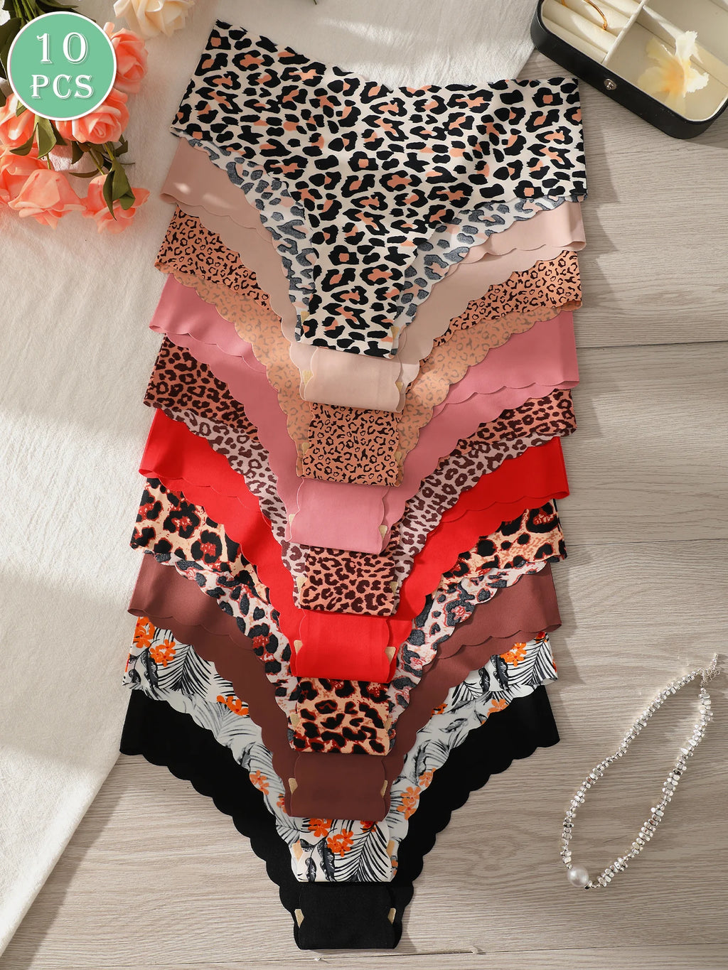 10pcs Women Seamless Wavy Edge Breathable Comfortable Soft Fabric Sexy Triangle Panties