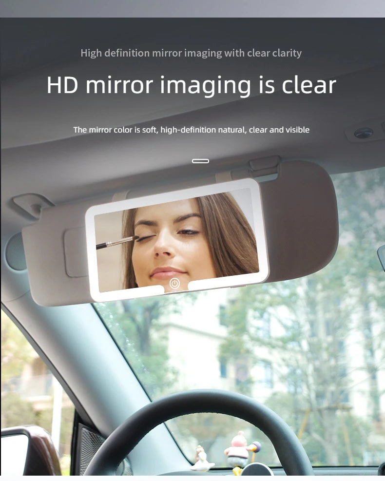 Car Interior Mirrors Sun Visor Plate LED HD Makeup Mirror for Girls Women Rechargeable Fill Light Universal Thin Vanity Mirror