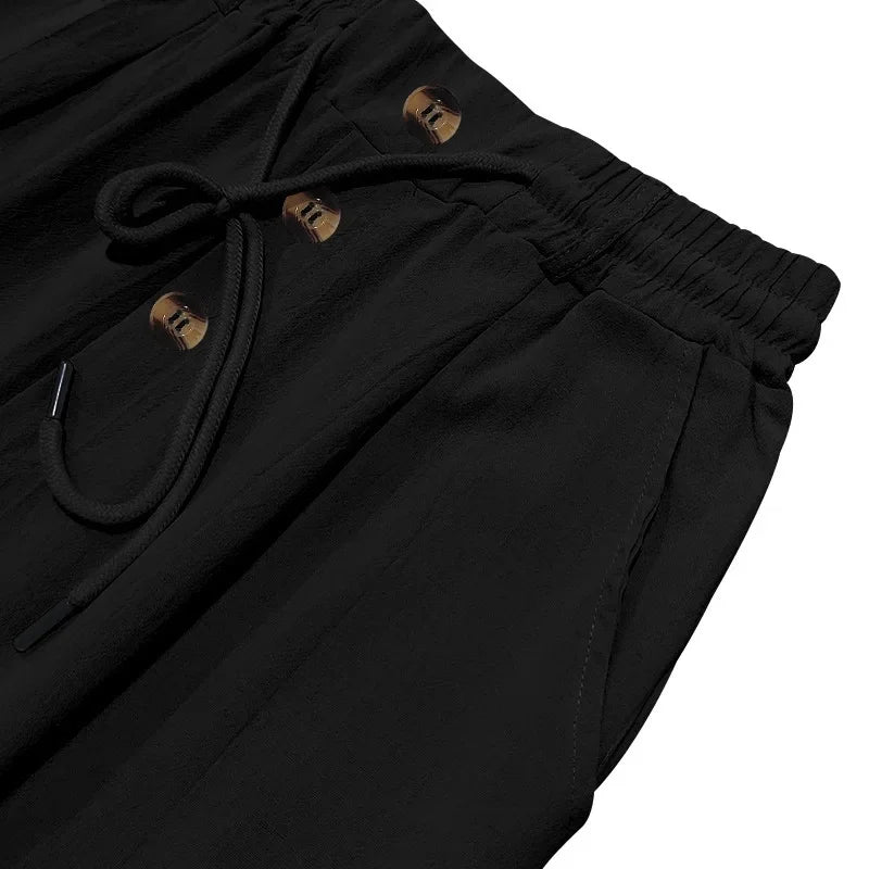 New men's cotton and linen casual breathable pants, fashionable street sport pants, beach and outdoor loose straight pants