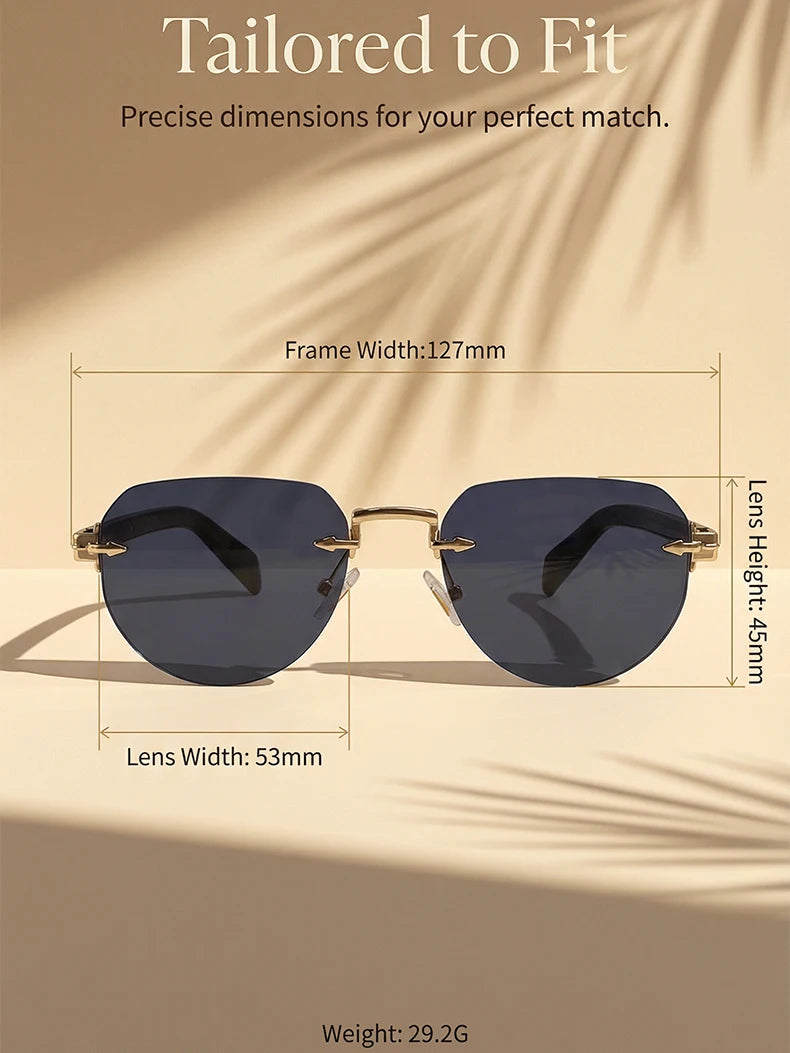 2026 Fashion Square Rimless Sunglasses Women Vintage Gold Metal Frameless Polygon Sun Glasses Lady Pilot Eyewear Cut Edge Shades