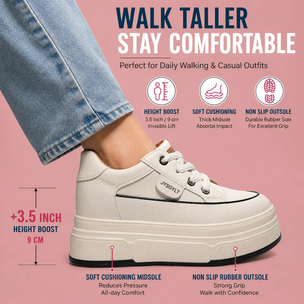 Fujin 9cm 3 inch comfortable platform sneakers for women Genuine Leather Women Vulcanized Shoes Platform High Heels Casual Shoes