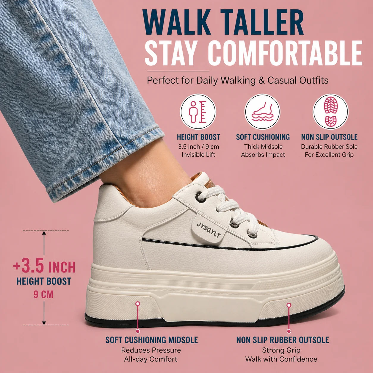 Fujin 9cm 3 inch comfortable platform sneakers for women Genuine Leather Women Vulcanized Shoes Platform High Heels Casual Shoes