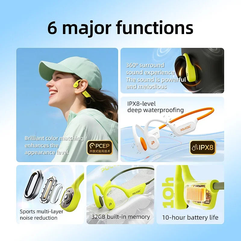 POLVCDG X9 Bone Conduction Earphones IPX8 Waterproof Open Swimming Earphones 32G Ear Hanging Earphones Tennis Running Cycling