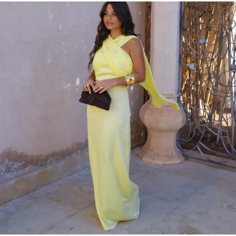 Solid Color Strapless Ribbon Women Summer Dress Sexy Sleeveless Backless High Waist Slim Maxi Vestidos 2026 Lady Vacation Outfit