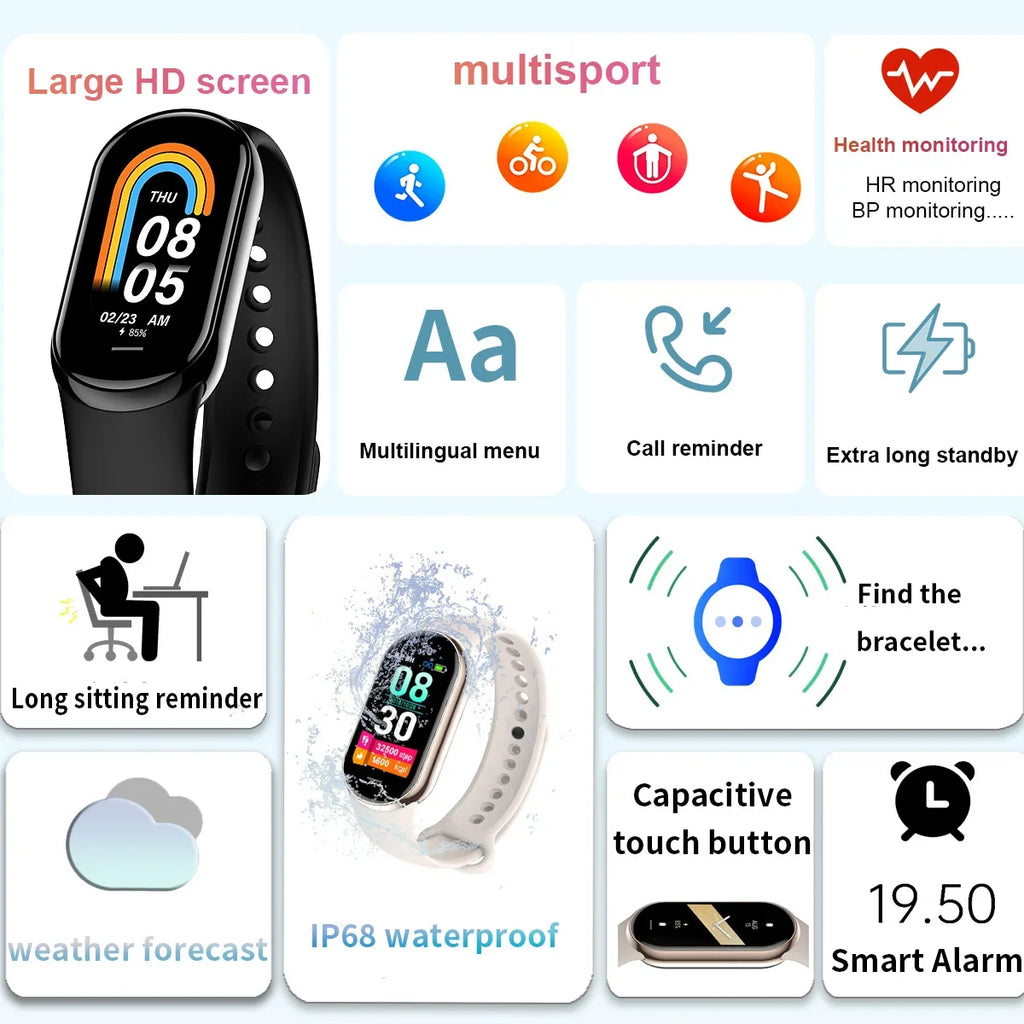 2026 New Hot Amoled Men Smart Band Women Heart Rate Smart Wartch Waterproof Smart Bracelet Sport Fitness Tracker For Android IOS