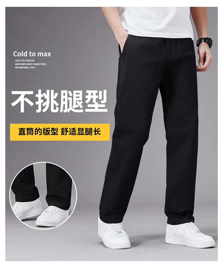 Big Size Casual Pants Men Elastic Waist Straight Leg Fit Summer Trousers Male Loose Cotton Work Wear Plus Large 6XL Khaki Light