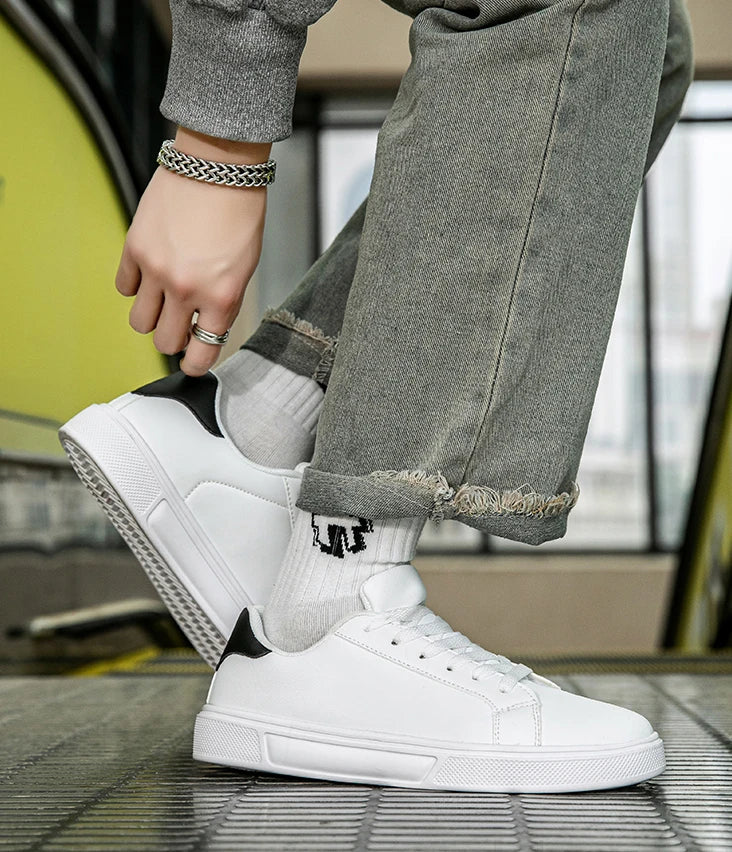 Business Casual Men's Shoes Soft Women Shoes Comfortable Casual PU Leather Shoes for Men Autumn Solid White Men Sneakers