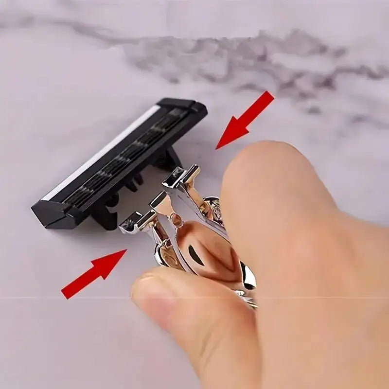 Men's 3-Blade Manual Razor with Non-Slip Handle and Multiple Replacement Blades - Ideal for Trimming Beards and Mustaches