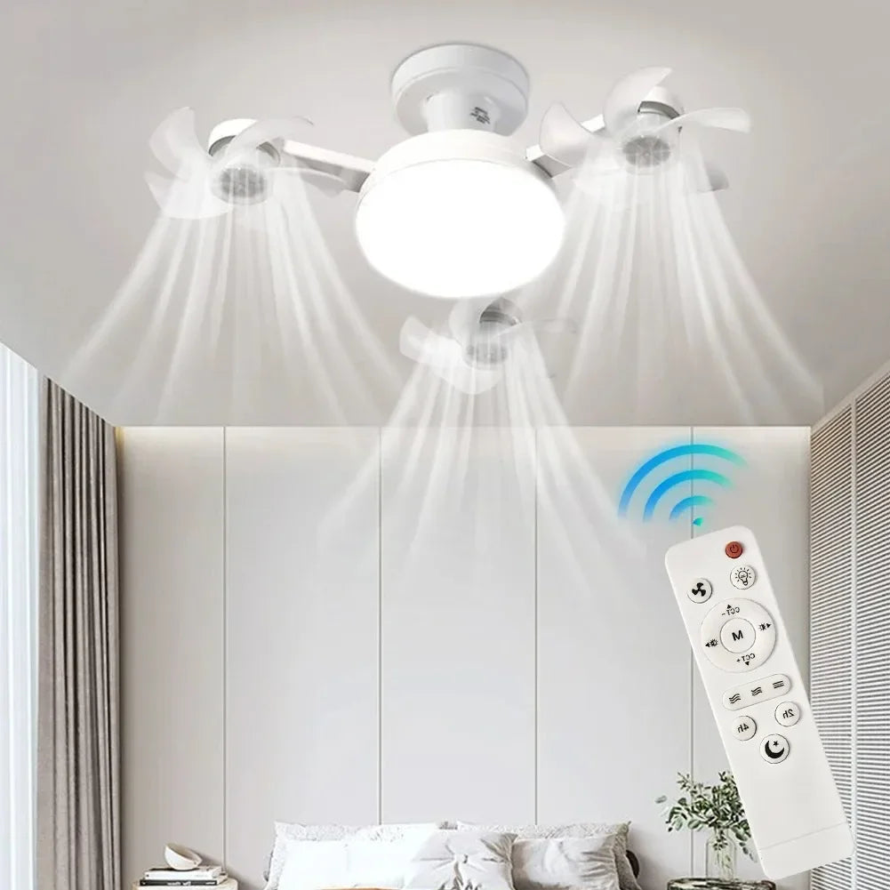 Drone Design Silent Ceiling Fan Light E27 Base Remote Controlled Dimmable 3 Color LED Ceiling Fanlight for Living Room Bedroom