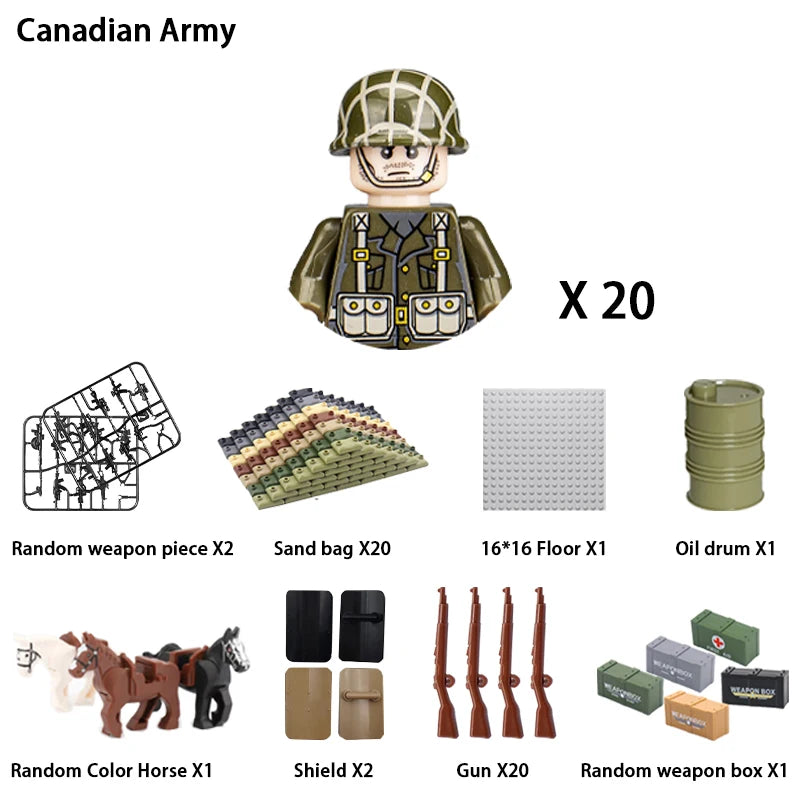 WWII Infantry Military Soldier War National Army Mini Gun Weapon Models Building Blocks Building Blocks Toys for Kids