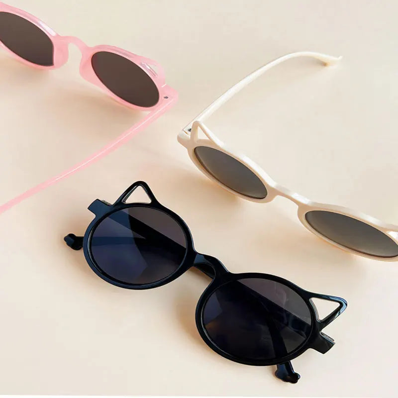 New Children Girls Cute Cat  Ears Sunglasses Outdoor Sun Protection Children Fashion Vintage Classic Sunglasses Protection Kids