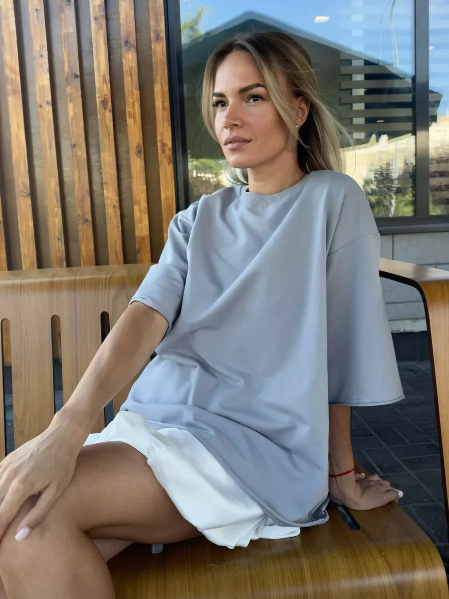 Hirsionsan Summer Casual Oversized T-shirts Women 100% Cotton Pink Loose Tees 2025 New Cusual Solid O Neck Female Aesthetic Tops