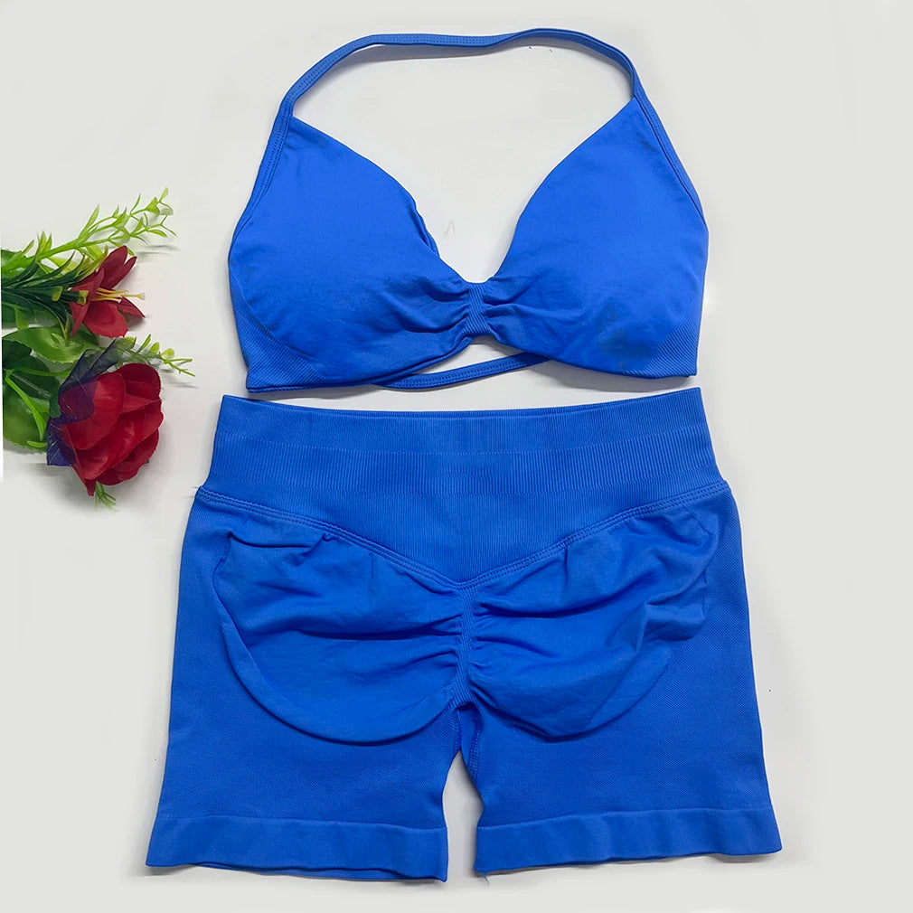 2pcs impact Gym Set Women DFNNYE strappy Yoga Fitness outfits Bra Top sportswear Workout Seamless Shorts Sports Suits  sets