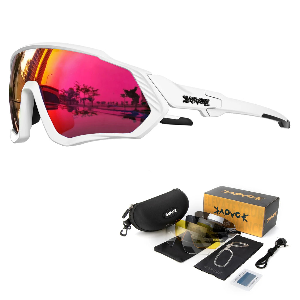 KAPVOE Polarised Cycling Glasses Outdoor Bicycle UV400 Goggles 5 Interchangeable Lenses Unisex Sports Sunglasses for Men Women