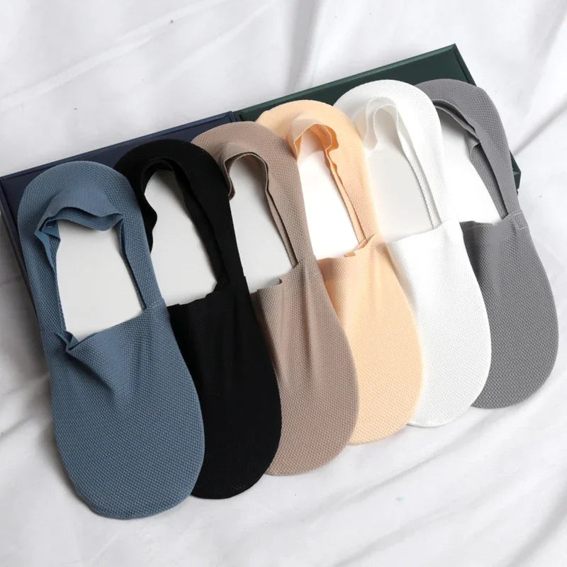 3 Pairs Men's Boat Socks 100% Cotton Deodorant Sweat Absorption Mesh Invisible Sock Thin Breathable Silicone Non-slip Silk Socks