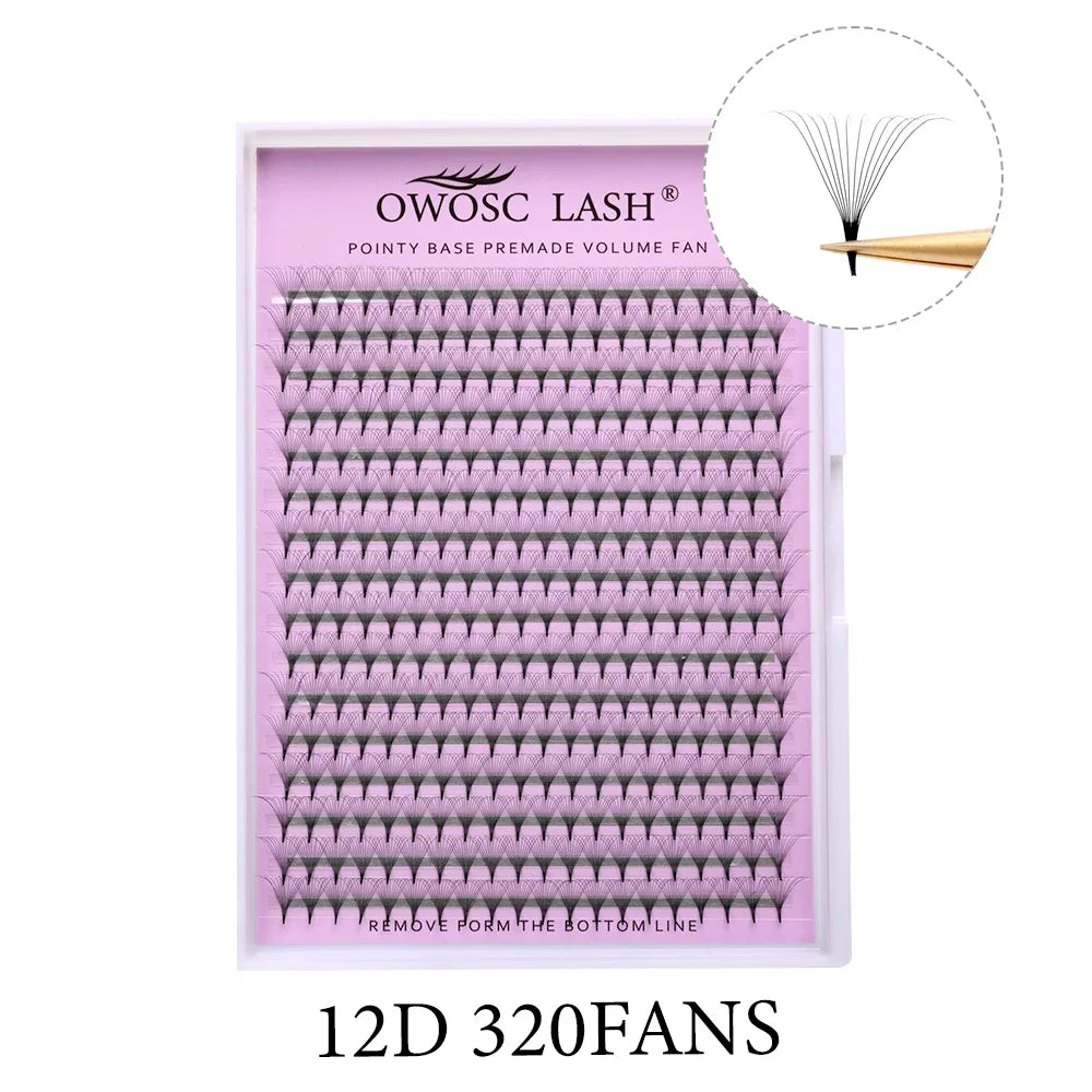 OWOSC Pointy Base Premade Volume Fans Eyelash Extension 3D/6D/8D/10D/12D/14D Individual Sharp Pointy Stem 320 fans Custom Logo