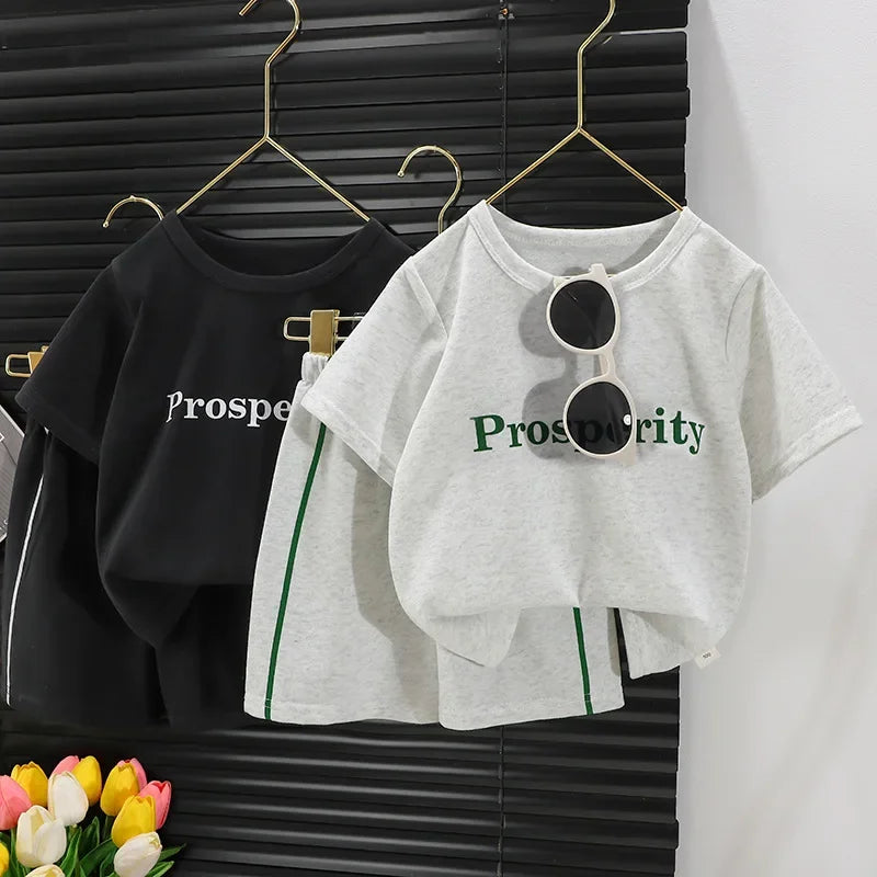 New Children's Short-sleeved Suit Girls Boys T-shirt Summer Baby Fashion Sports Casual Sets Clothes Children's Clothing