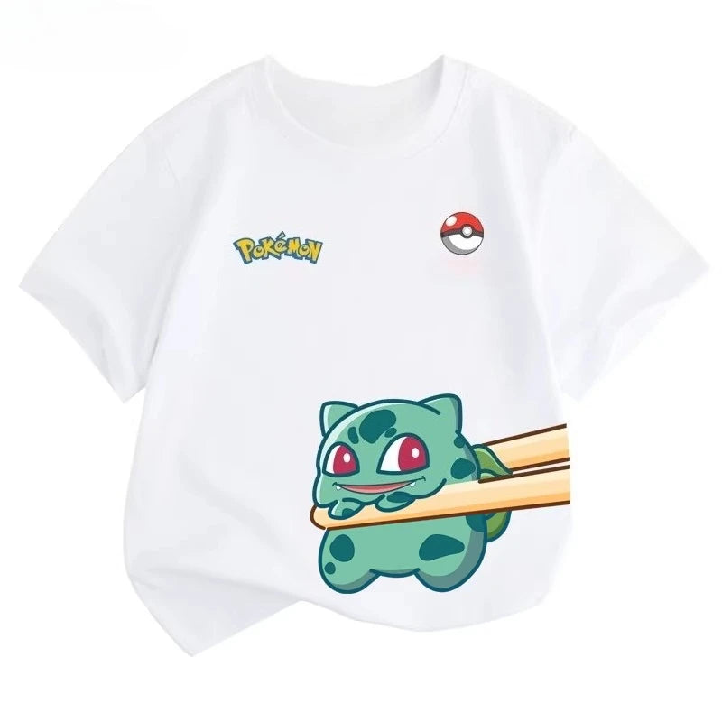 Potdemiel Summer New Pikachu Print Children's Pure Cotton T-Shirt, Boys and Girls, Comfortable and Breathable Children's T-Shirt