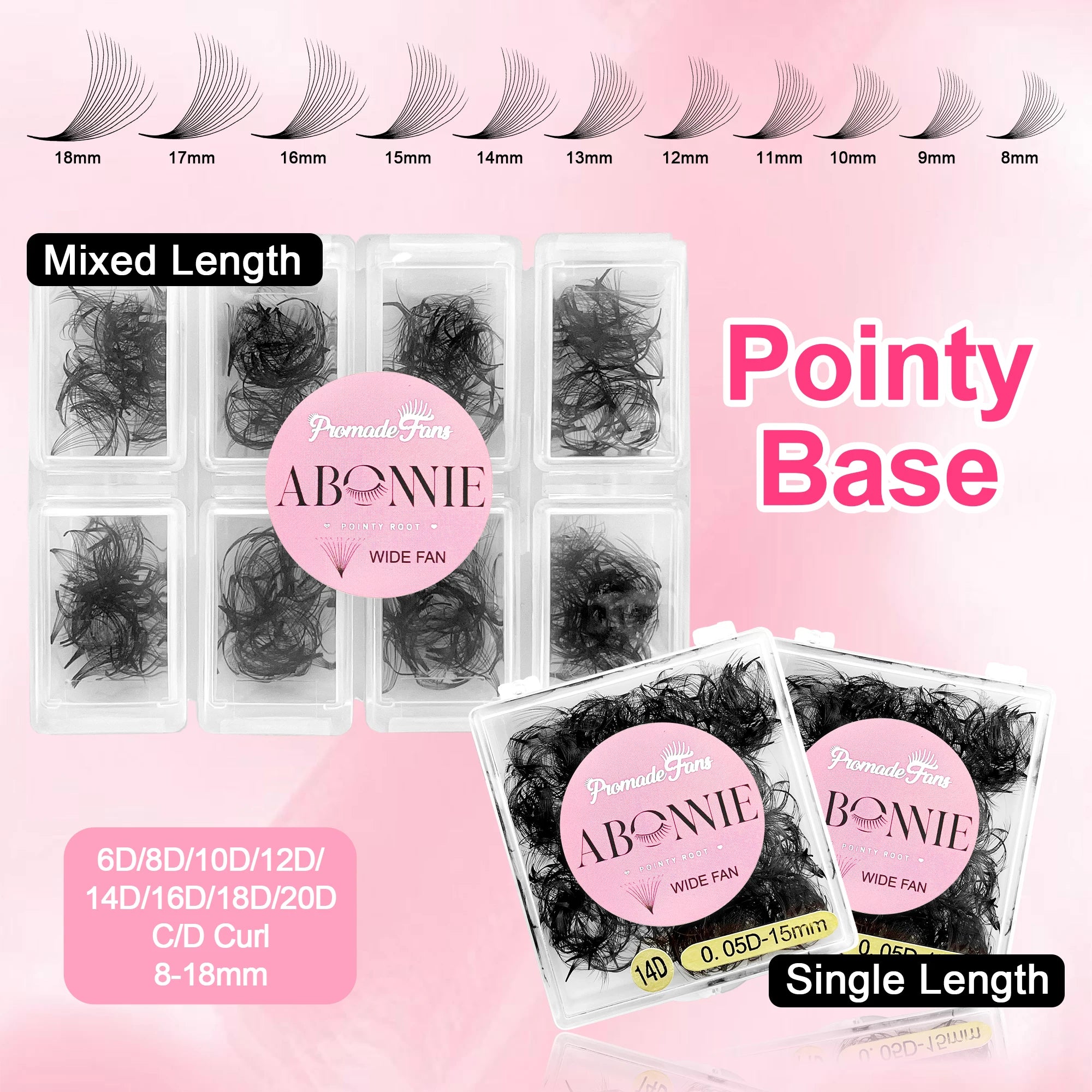 ABONNIE Loose 8D-20D Pointy Base Short Stem Premade Russian Volume Fans Faux Mink Premade Eyelash Extensions Makeup Cilios