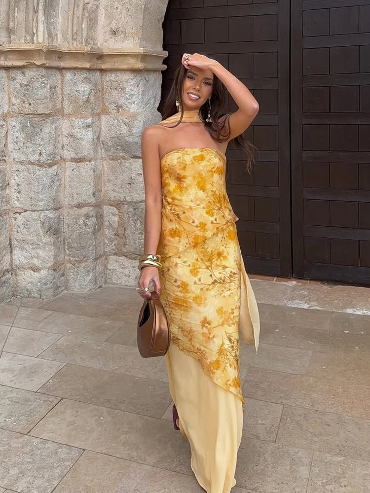 Solid Color Strapless Ribbon Women Summer Dress Sexy Sleeveless Backless High Waist Slim Maxi Vestidos 2026 Lady Vacation Outfit