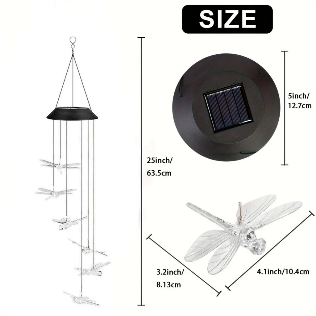 1PC Led Color Changing Butterfly Dragonfly Hummingbird Solar Wind Chimes Outdoor Waterproof Birthday Gifts