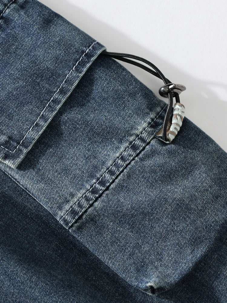 Summer Men's Straight Jeans Multi-Pockets Wide Leg Denim Cargo Pants 8XL 7XL 6XL Big Size Lightweight Baggy Jeans Trousers