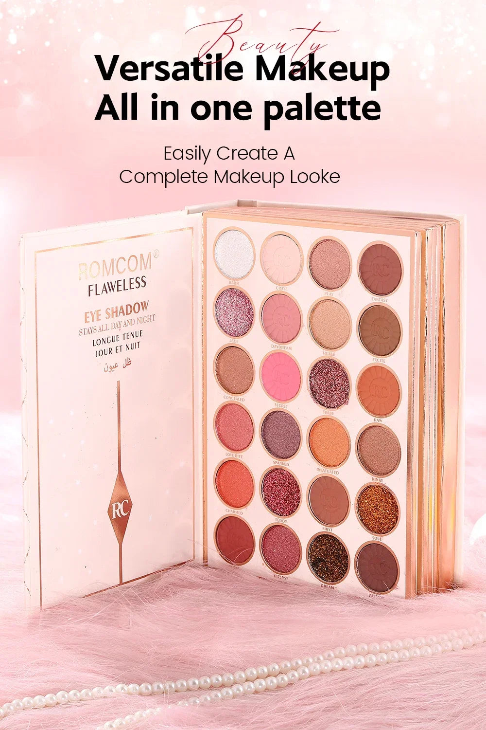 The makeup magic book contains eye shadow, lip gloss, powder blusher highlight, an ideal gift for women in holiday parties
