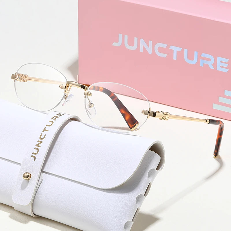 JUNCTURE Popular Fashion Oval Sun Glasses for Female Male Travel UV400 Shades Women Men Rimless Sunglasses Lentes De Sol Mujer