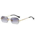 Rimless Rectangle Sunglasses Small Men Glasses Women Metal Gold Polygon Blue Shades 2024 UV400 Frameless