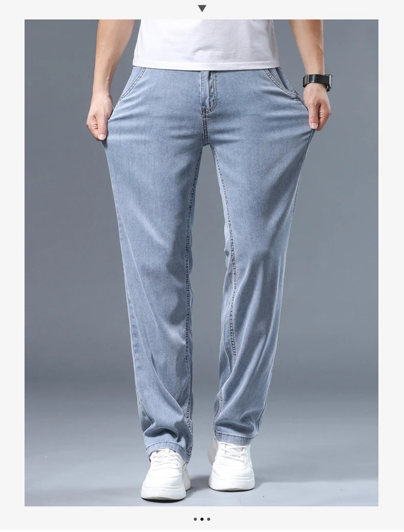 2026 Summer Ice Silk Thin Four Seasons Men's Jeans Loose Straight Wide Leg Pants