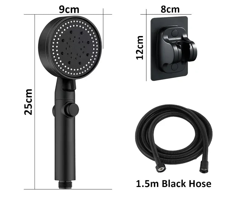 High Pressure Shower Head 5 Modes Adjustable Showerheads with Hose Water Saving One-Key Stop Spray Nozzle Bathroom Accessories