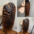 Soft Ombre Brown 180Density 26inch Soft Kinky Curly Preplucked Lace Front Wig For Women Natural Hairline Wig synthetic Baby Hair