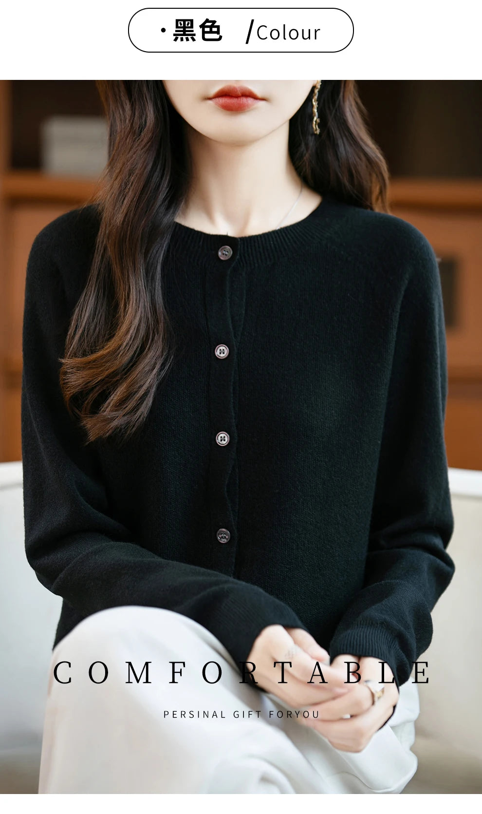 Classic Merino Wool Woman Sweater Basic Female Autumn Winter Knitted Cardigan Elegant Ladies Cashmere Long Sleeve Clothing Tops